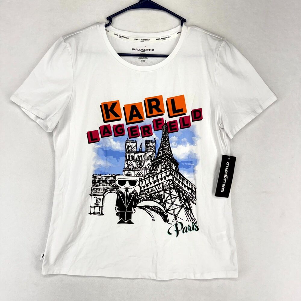 Karl Lagerfeld Paris Mens White Graphic‎ Cotton Tshirt Size M NEW